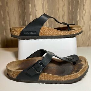 Birkenstock Gizeh Women's 8 39 Thong Sandal Black Leather Thong Slip On Buckle